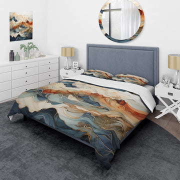 Abstract Orange And Blue River Ink III - Duvet Cover Set